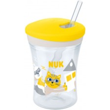 Чаша със сламка NUK Evolution - Action Cup, 230 ml, жълта -1
