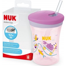 Чаша със сламка Nuk Evolution - Action Cup, 230 ml, розова -1