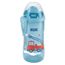 Чаша със сламка Nuk - Flexi Cup, 12м+, 300 ml, с пожарна, синя