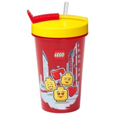 Чаша със сламка Lego Iconic - Girl, 500 ml, червена
