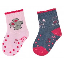 Чорапи за пълзене Sterntaler - Мишка и котка, 21/22 размер, 18-24 месеца, 2 чифта