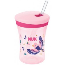Чаша със сламка NUK Evolution - Action Cup, Chameleon, розова, 230 ml