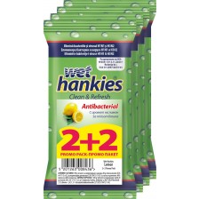 Clean & Refresh Антибактериални мокри кърпи, лимон, 4 х 15 броя, Wet Hankies -1