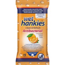 Clean & Refresh Антибактериални мокри кърпи, портокал, 15 броя, Wet Hankies -1