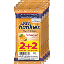 Clean & Refresh Антибактериални мокри кърпи, портокал, 4 х 15 броя, Wet Hankies -1