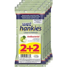 Clean & Refresh Антибактериални мокри кърпи, зелена ябълка, 4 х 15 броя, Wet Hankies -1