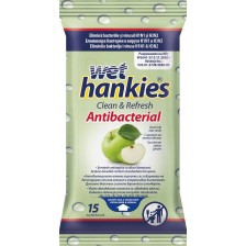Clean & Refresh Антибактериални мокри кърпи, зелена ябълка, 15 броя, Wet Hankies -1