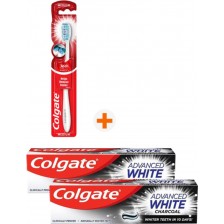 Colgate Комплект - Паста за зъби Advanced White Charcoal, 2 x 75 ml + Подарък четка за зъби -1