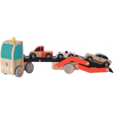 Дървена играчка Classic World - Автовоз, с 3 колички -1