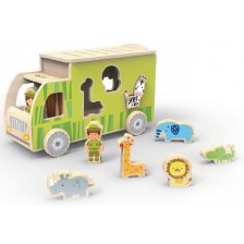 Дървен камион - Сортер с животни Classic World - Зелен -1