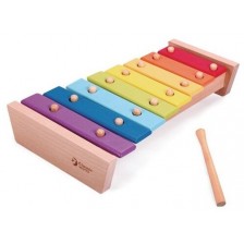 Дървена играчка Classic World - Ксилофон с цветовете на дъгата -1
