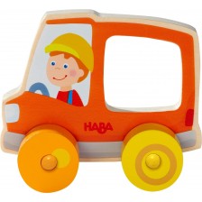 Дървена играчка за бутане Haba - Камион за боклук -1