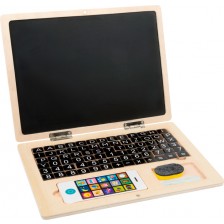 Дървен лаптоп с магнитна дъска Small Foot, със смартфон -1