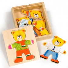 Дървена играчка Bigjigs - Мече за преобличане, Mr Bear