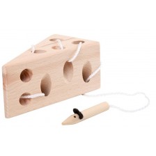 Дървена игра за нанизване Small Foot - Сирене с мишка -1