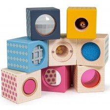 Дървен комплект Bigjigs - Сензорни кубчета -1