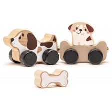 Дървена играчка на колела Cubika - Умни кученца -1