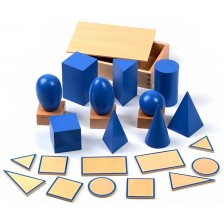 Дървен игрален комплект Smart Baby - Сини геометрични тела, 10 броя -1