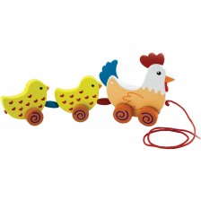 Дървена играчка за дърпане Viga - Кокошка с пиленца -1