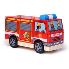 Дървена играчка за нанизване Bigjings - Пожарна