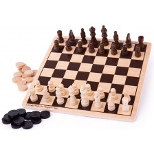 Дървена игра 2 в 1 Bigjigs - Шах и табла 