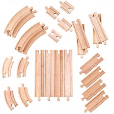 Дървен комплект Bigjigs - Допълнителни релси, 24 части -1