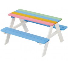 Дървен детски комплект Ginger Home - Маса с пейки за пикник, Rainbow -1