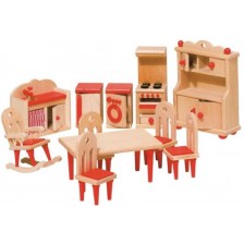 Дървено кухненско обзавеждане за къща за кукли Goki, червено -1