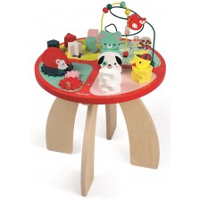 Дървена играчка Janod - Маса с 4 зони за игра, Горски бебета животни -1