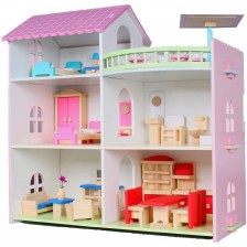 Дървена къща за кукли Smart Baby - С обзавеждане -1