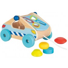 Дървена играчка Goki - Кутия за сортиране, Кола за дърпане -1