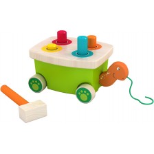Дървена играчка Acool Toy - Костенурка с колелца и чукче -1