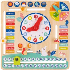 Дървен детски календар с часовник Tooky Toy