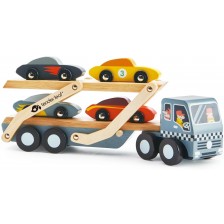 Дървен игрален комплект Tender Leaf Toys - Автовоз с 4 колички