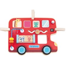 Дървена играчка Lelin - Дъска с активности, Автобус -1