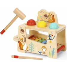 Дървена играчка Tooky Toy - Ксилофон с топки и чукче, Горски свят -1
