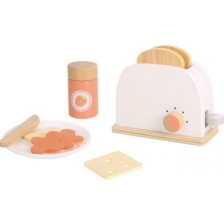 Дървена играчка Tooky toy - Тостер с продукти за закуска 