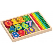 Дървен комплект Acool Toy - Цветни цифри и пръчици -1