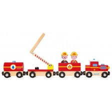 Дървена магнитна играчка Janod - Влак, пожарна команда -1