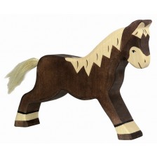 Дървена фигурка Holztiger - Тичащ кон, тъмнокафяв -1