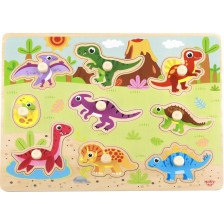Дървен детски пъзел с дръжки Tooky Toy - Динозаври