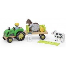 Дървен комплект Viga - Трактор с фермер и животни