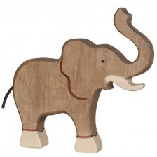 Дървена фигурка Holztiger - Слон с вдигнат хобот