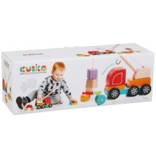 Дървена играчка Cubika - Камион с кран -1