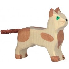 Дървена фигурка Holztiger - Малка изправена котка -1