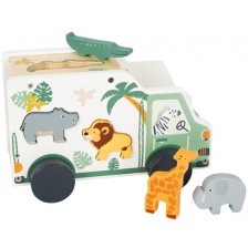 Дървена играчка Small Foot - Кола с животни за сортиране -1