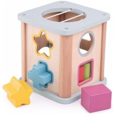 Дървена играчка Bigjigs - Сортер с цветни формички