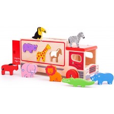 Дървена играчка за сортиране Bigjigs - Камионче Сафари