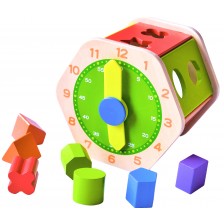 Дървена играчка Acool Toy - Шестоъгълен сортер с часовник -1