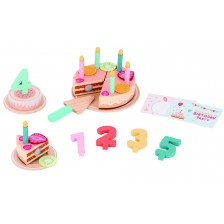 Дървен комплект Lelin - Торта за рожден ден, с аксесоари -1